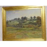 Alwyn H Holland - watercolour Extensive landscape with farm,