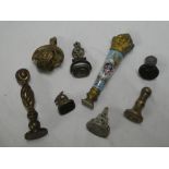 A selection of mainly 19th Century seals including swivelling seal, porcelain mounted gilt seal,