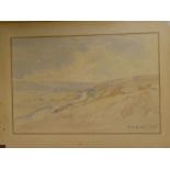 R**G**Eyres - watercolour Extensive landscape, signed, labelled to verso,