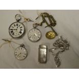 A gentleman's silver cased pocket watch with circular enamelled dial in engraved case,