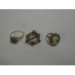 A 9ct gold dress ring set sapphires and diamond chips;