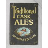 An old slate rectangular advertising plaque "Traditional Cask Ales - Mitchells & Butlers" with