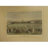 A coloured print "The Cricket Match" after an engraving by G R Phillips,