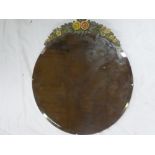 A vintage barbolla bevelled circular wall mirror with floral mount 18" diameter