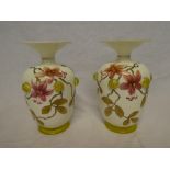 A pair of unusual opaque glass tapered vases with floral and gilt raised decoration (one af)