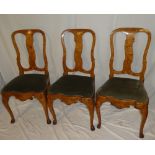 Three 19th Century Dutch Queen Anne-style inlaid satinwood occasional chairs with marquetry