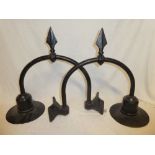 A pair of old painted metal post mounted street lamp brackets,