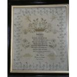 A George IV rectangular needlework sampler depicting foliage and text "Memory - Eliza Marsh