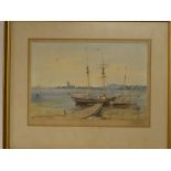 Admiral Sir C Burrard - watercolour Estuary scene with fishing boats "Christchurch", inscribed,