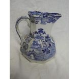 A 19th Century Mason's patent ironstone china octagonal tapered jug with blue and white willow