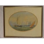 Admiral Sir C Burrard - watercolour Coastal scene with sailing boats, inscribed to verso,