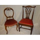 A 19th Century mahogany Chippendale-style dining chair with pierced vase splat back and upholstered