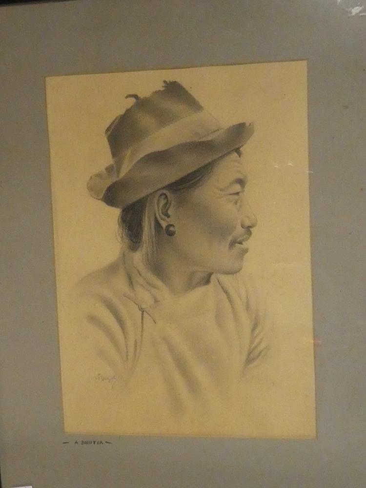 G**Douglas - pencil Bust portrait of an Eastern male "A Bhutia", signed and inscribed,