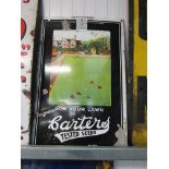 An enamel illustrated sign; Carters Seeds showing a lush bowling lawn, some damage,