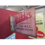 An enamel double sided 'Aladdin Paraffin For All Lamps and Stoves' sign,