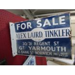 An enamel double sided 'For Sale Alex Laird Tinkler' sign,