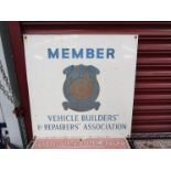 A metal sign; Member Vehicle Builders 'V.B.R.