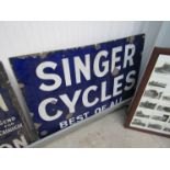 An enamel sign 'Singer Cycles Best of All',