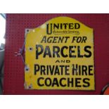 A United Parcels double sided enamel sign, flange missing,