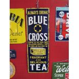 An enamel sign; Blue Cross Fragrant and Delicious Tea,