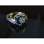 A 9ct gold sapphire and diamond ring, size M, 3.