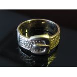 A gold belt buckle ring with textured surface, unmarked, 5.