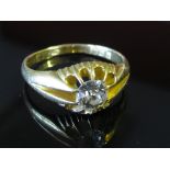 A late Victorian 18ct gold gypsy ring set with central diamond 0.75ct approx, size P, 4.