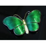 A green enamelled butterfly brooch stamped 925s Sterling Norway, 10.