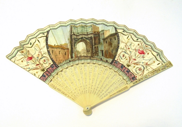 A European fan handpainted with Italian scenes