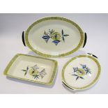 Three pieces of Stavangerflint including two oval meat dishes and a rectangular oven dish