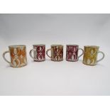 Five Aldermaston mugs including Jenny Jowett etc (Hairlines to two,