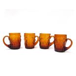 Erik Hoglund - A set of four 'Adam & Eve' amber glass tankards, 10.