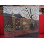 A 1950's unsigned original oil on board painting of an urban landscape.