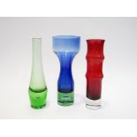 Three Aseda Sweden glass vases designed by Bo Borgstrom. Tallest. 19.