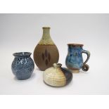 Four pieces of studio pottery, a Colm Da R:S, Irish pottery mug,
