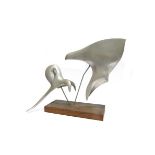 ROY RASMUSSEN (1919-2014):"Encounter" beaten aluminium sculpture (late 1950's) 37cm high x 43cm