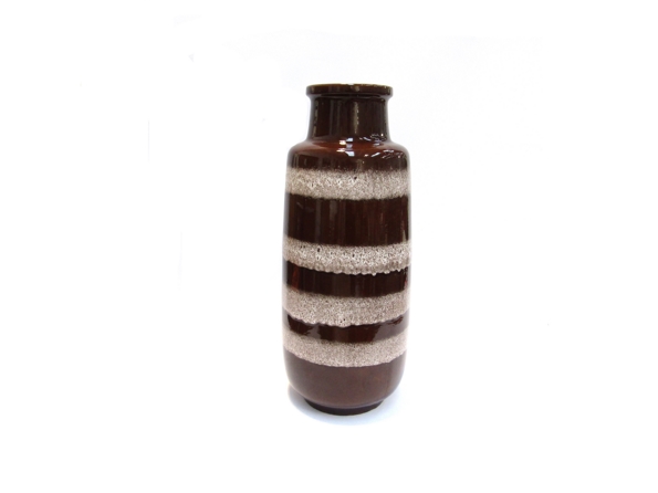 A West German floor vase with brown treacle glaze and bands of white No.