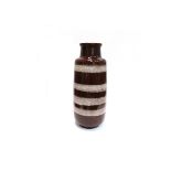 A West German floor vase with brown treacle glaze and bands of white No.