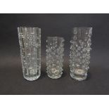 Three Czech Sklo Union glass vases in clear glass including Frantisek Vizner, tallest 25.