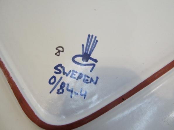 A Stig Lindberg designed Gustavsberg faience leaf platter with blue and white stripes. - Image 4 of 4