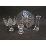 Four pieces art glass including Dartington Platter
