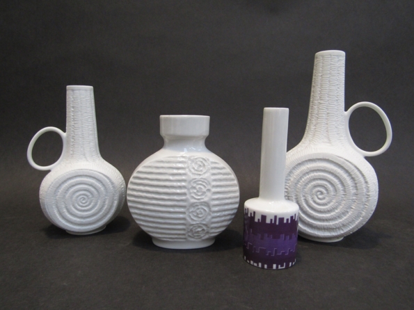 Four West German white matte & gloss porcelain vases including Gerold & Mitterteich.