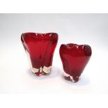 Two Whitefriars 'Molar' vases in ruby, 17.