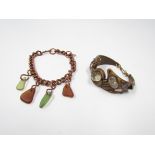 Two contemporary Artisan bracelets set with semi-precious stones (2)