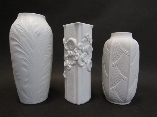 Three West German white matte porcelain vases including Kaiser & Hutschenreuther.