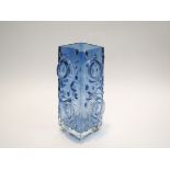 Josef Schott for Smalandshyttan, a blue glass square form vase with moulded roundels, 19.