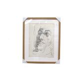 LYALL WATSON (1908-1994): Man's head embraced, pen and ink drawing, framed and glazed.