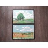 After David Hockney : Two framed art prints of contemporary landscapes,