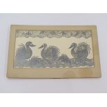 A mounted design on card after Scottie Wilson of stylised birds,