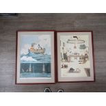 After William Heath Robinson (1872-1944):Two framed vintage art prints "One of Margates new